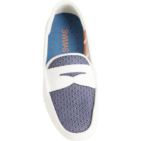 SWIMS Mens Printed Penny Loafer White Slip On Loafers Driving Shoes Sz 7 New